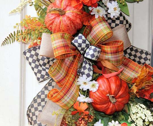 Farmhouse Pumpkin Wreath (Wreath with Welcome Door Hanging)