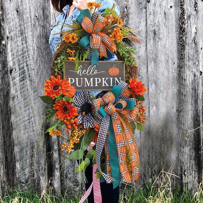 Hot Sale🎃Teal Fall Wreath Pumpkins Wreath(50% DISCOUNT)