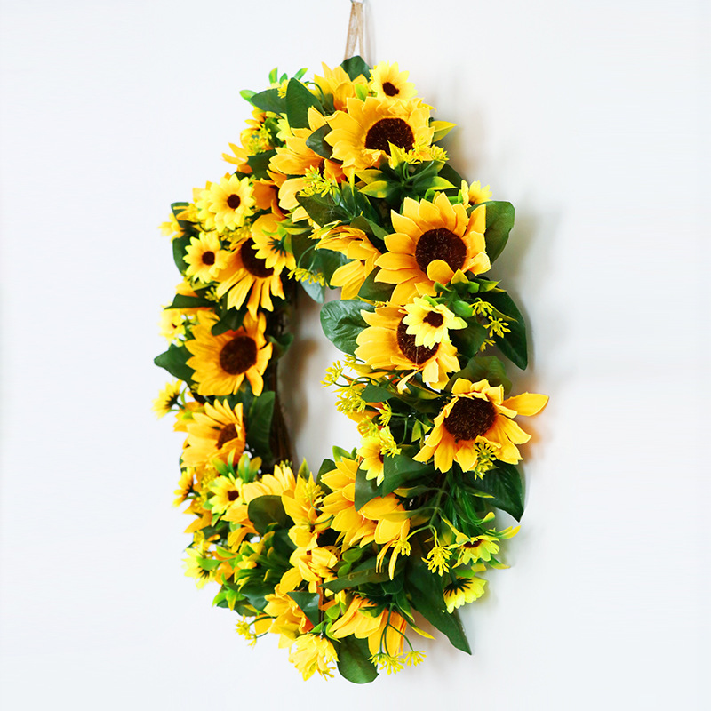 Artificial Sunflower Wreath Flower Wreath With Yellow Sunflower And Green Leaves