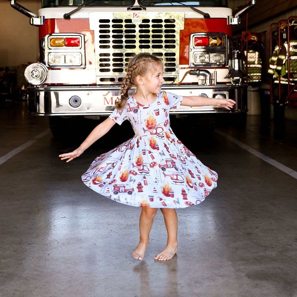 Firemen Short Sleeve Twirl Dress