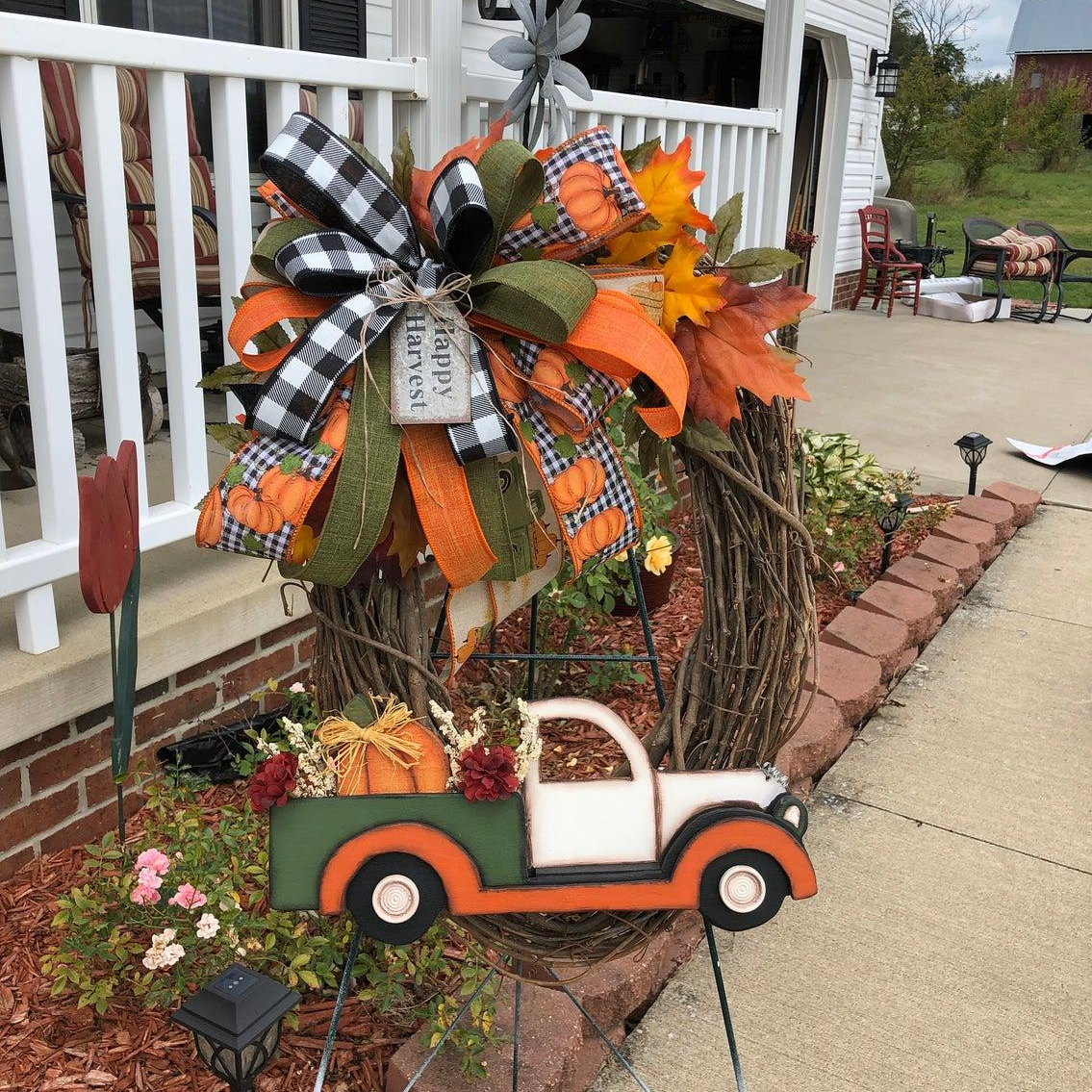 Farmhouse Pumpkin Truck Wreath-Autumn Nature Decoration