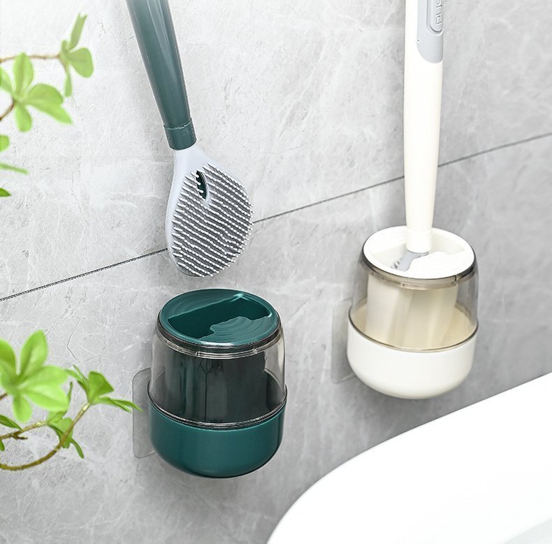 Household punch-free wall hanging long handle silicone toilet brush
