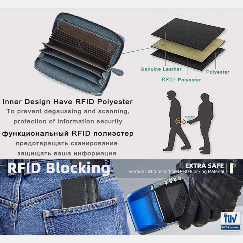 Women RFID Blocking Leather Large Capacity Zip Around Wallet Phone Holder