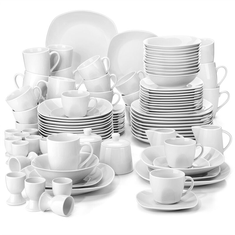 MALACASA Series Elisa 100 Piece Dinner Set with Cups, Saucers, Mugs, Egg Cup, Cereal Bowls, Dessert Soup Dinner Plates Set
