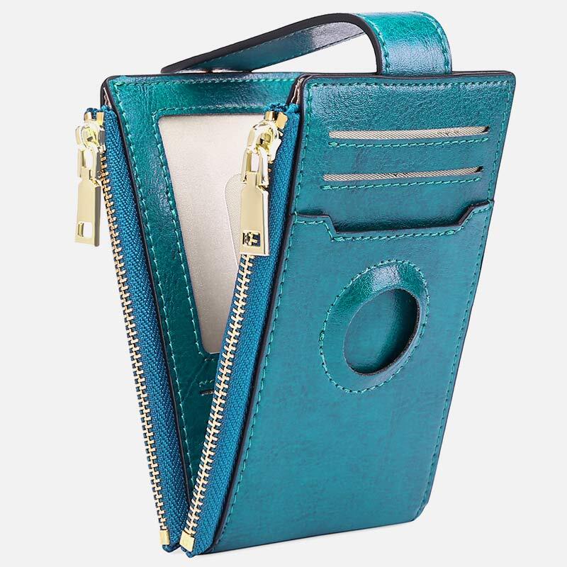 Genuine Leather Multi Card Organizer Thin Wallet Card Holder with Zipper Pocket