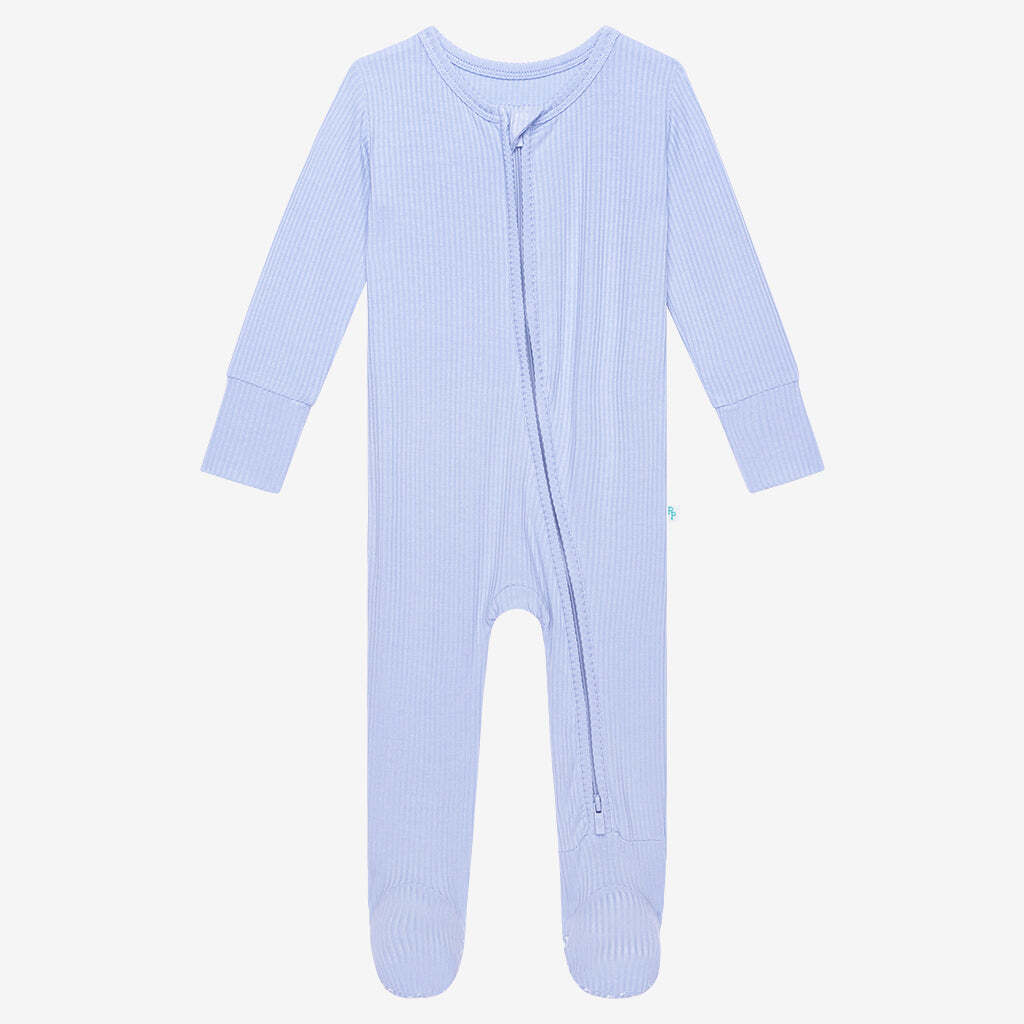 Powder Blue Ribbed Footie Zippered One Piece