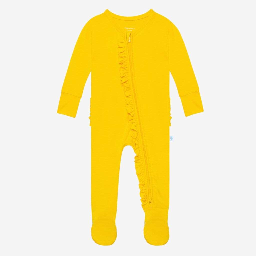 Electric Yellow Footie Ruffled Zippered One Piece