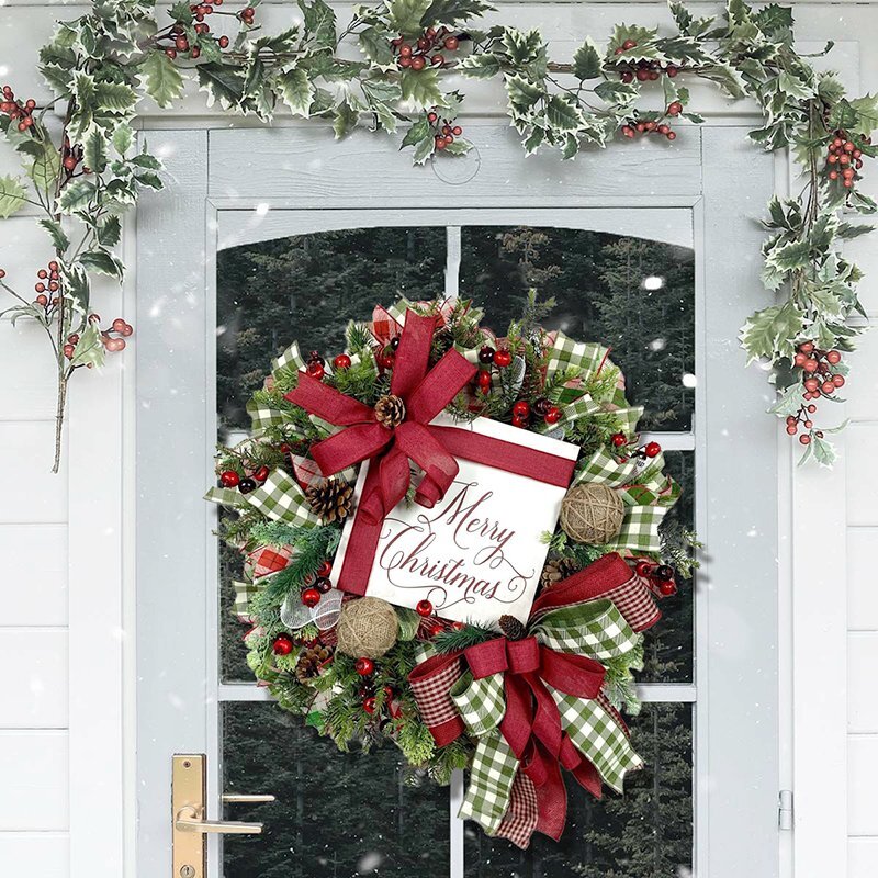Farmhouse Christmas Net Wreath | Christmas Country Front Door Wreath