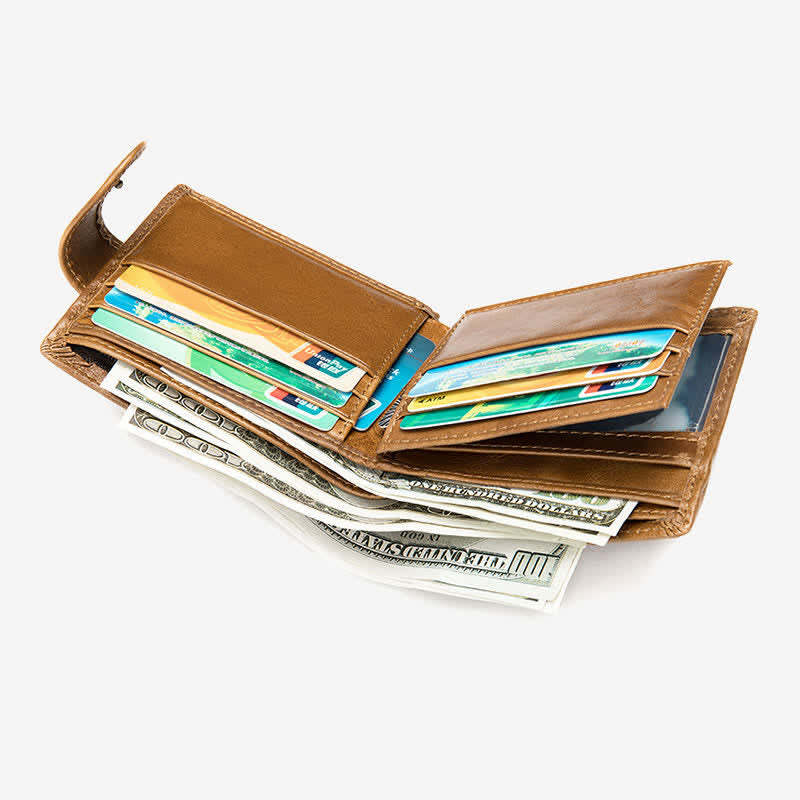 Men's Genuine Leather Wallet Large Capacity Bifold Credit Card Holder