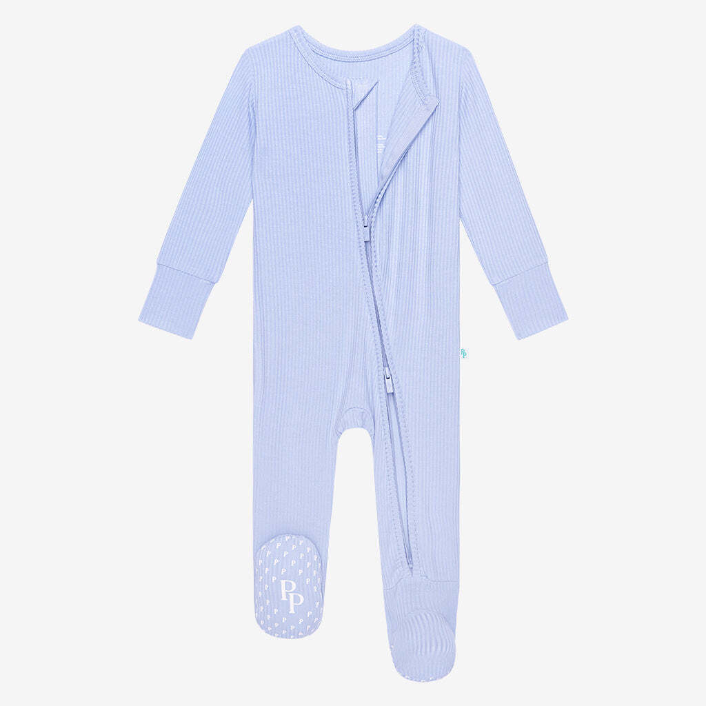 Powder Blue Ribbed Footie Zippered One Piece