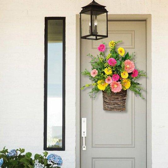 Gerbera daisy door basket-The flowerpot door wreath is unique! Sale price