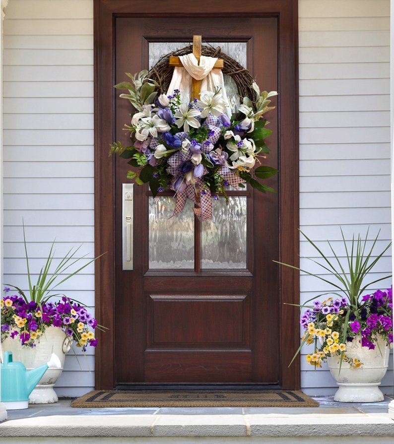 💖(Easter Sale 40%)Easter Wreath with Cross for Front Door|Religious Easter Spring Wreath💖