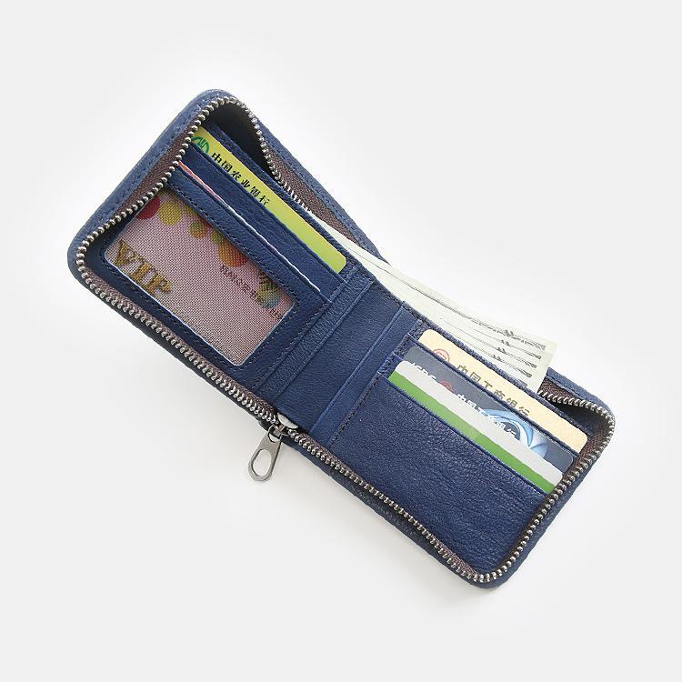 Genuine Leather Vintage Small Bifold Zipper Wallet