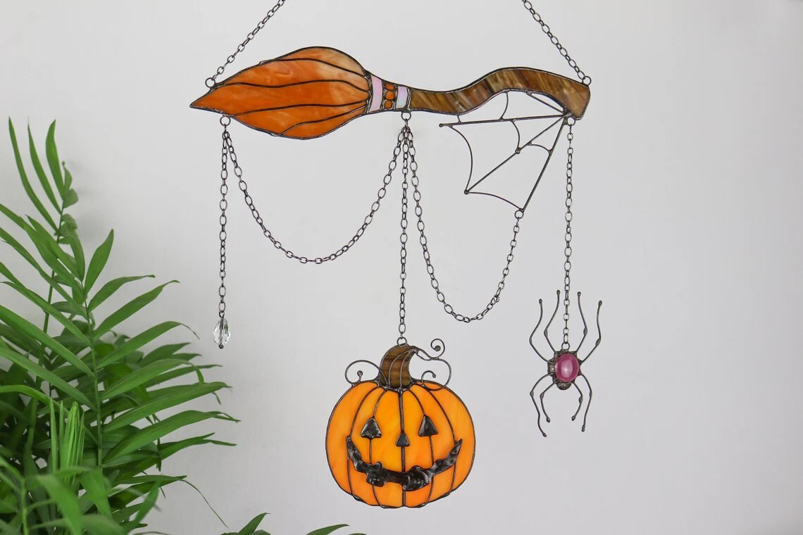 Dreamcatcher pumpkin witch's broom spider Halloween decor