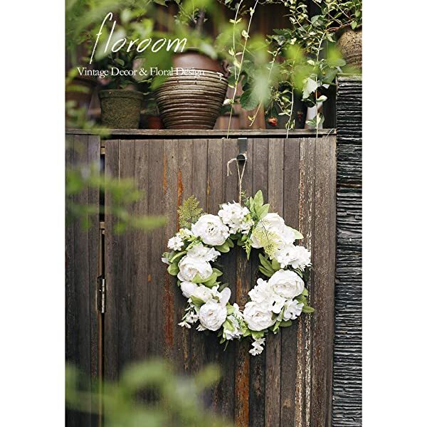 Floral Wreath, Door Wreath, Artificial White Peony Wreath for Front Door 15''-16'', Front Door Decorations Wall Decor
