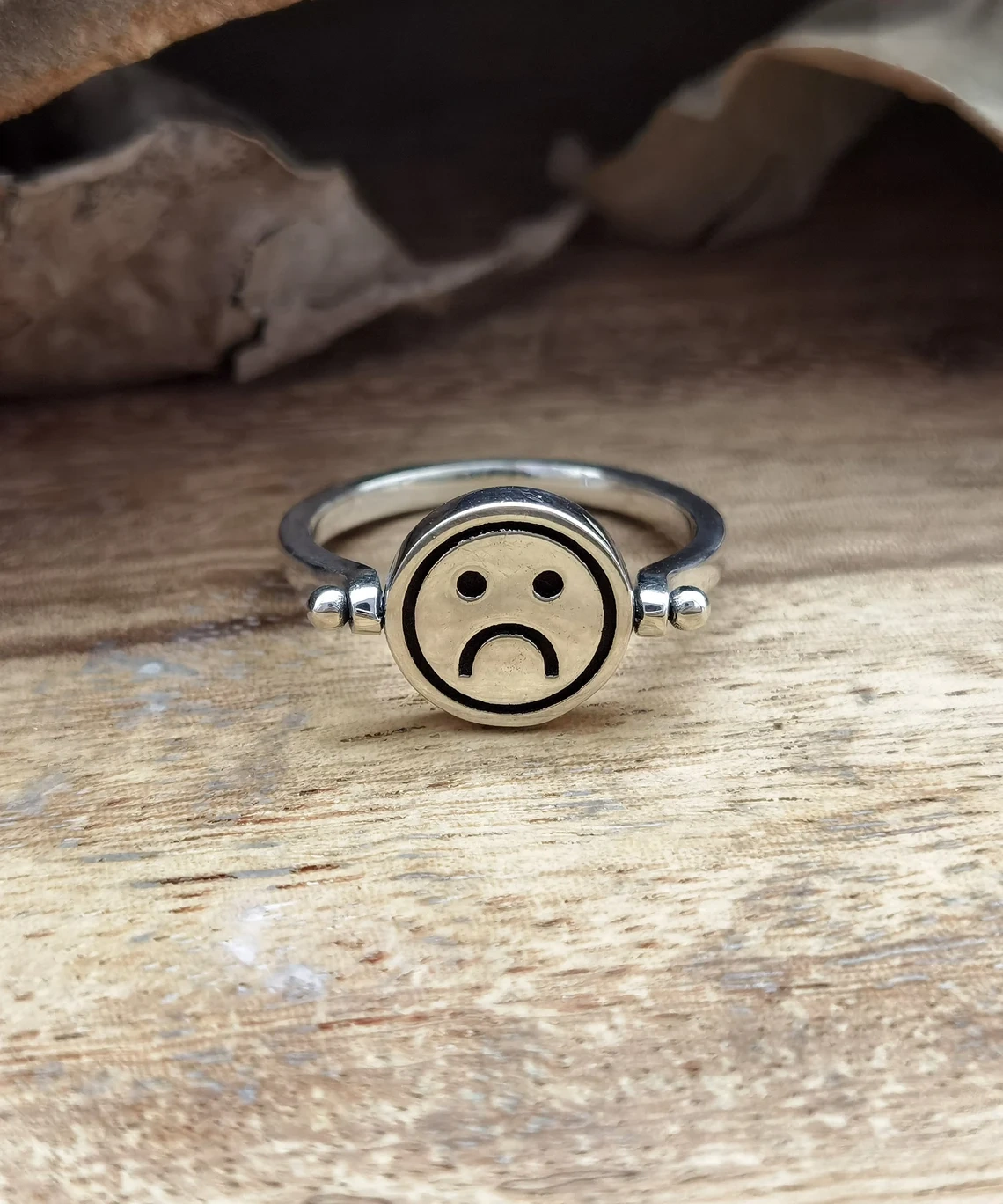 Happy/Depressed rotate Sterling silver ring