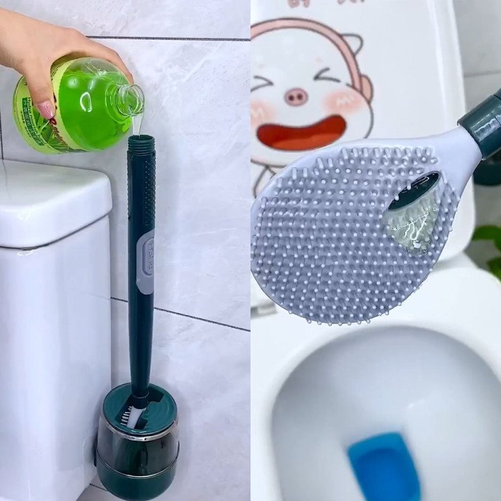 Household punch-free wall hanging long handle silicone toilet brush