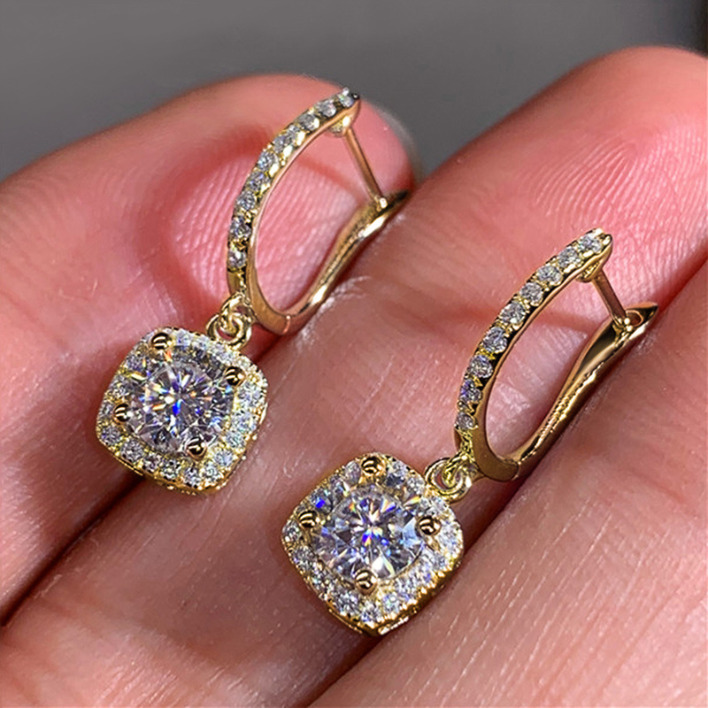 New Trendy Square Shape Drop Earrings Brilliant Bridal Engagement Wedding Jewelry Elegant Female Dangle Earring Fine Gift