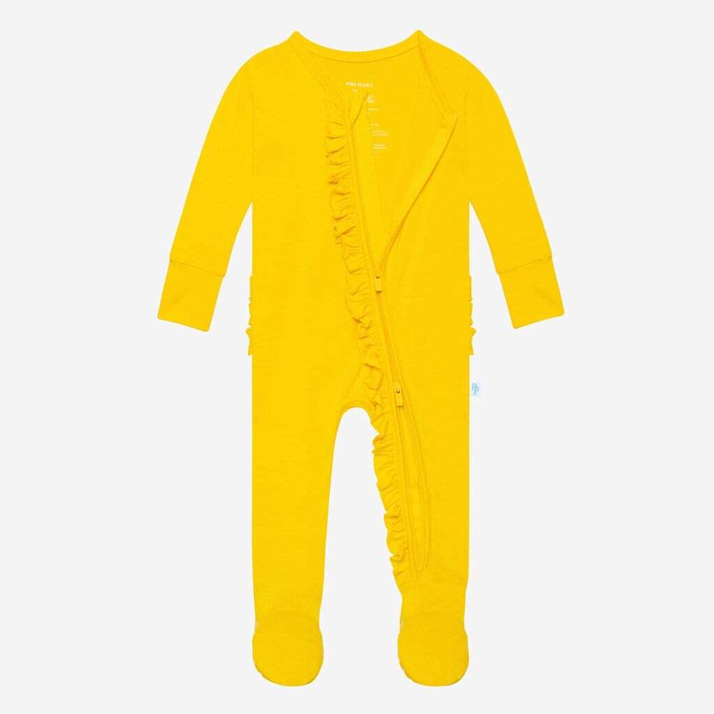 Electric Yellow Footie Ruffled Zippered One Piece