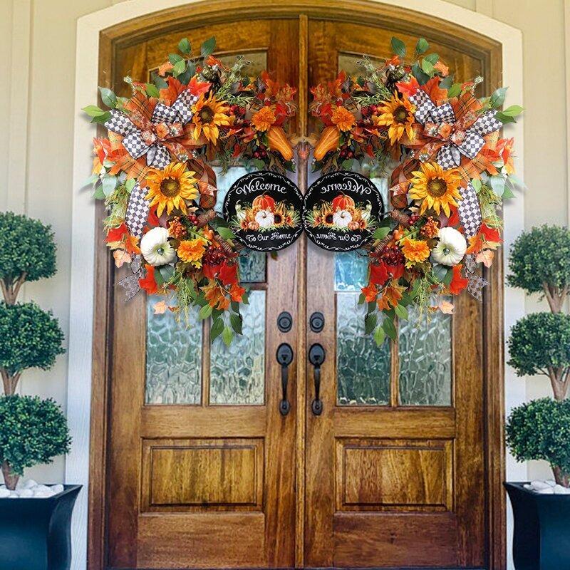 Farmhouse Pumpkin Wreath (Wreath with Welcome Door Hanging)