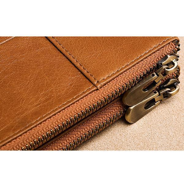 RFID Genuine Leather Double Zipper Wallet