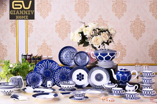 European Blue Seal 50 bone china tableware 67 ceramic medium tableware plate bowl spoon coffee set
