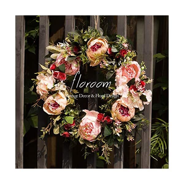 Floral Wreath, Door Wreath, Artificial Peony Wreath for Front Door 15''-16'', Front Door Decorations Wall Decor Pink 15inch