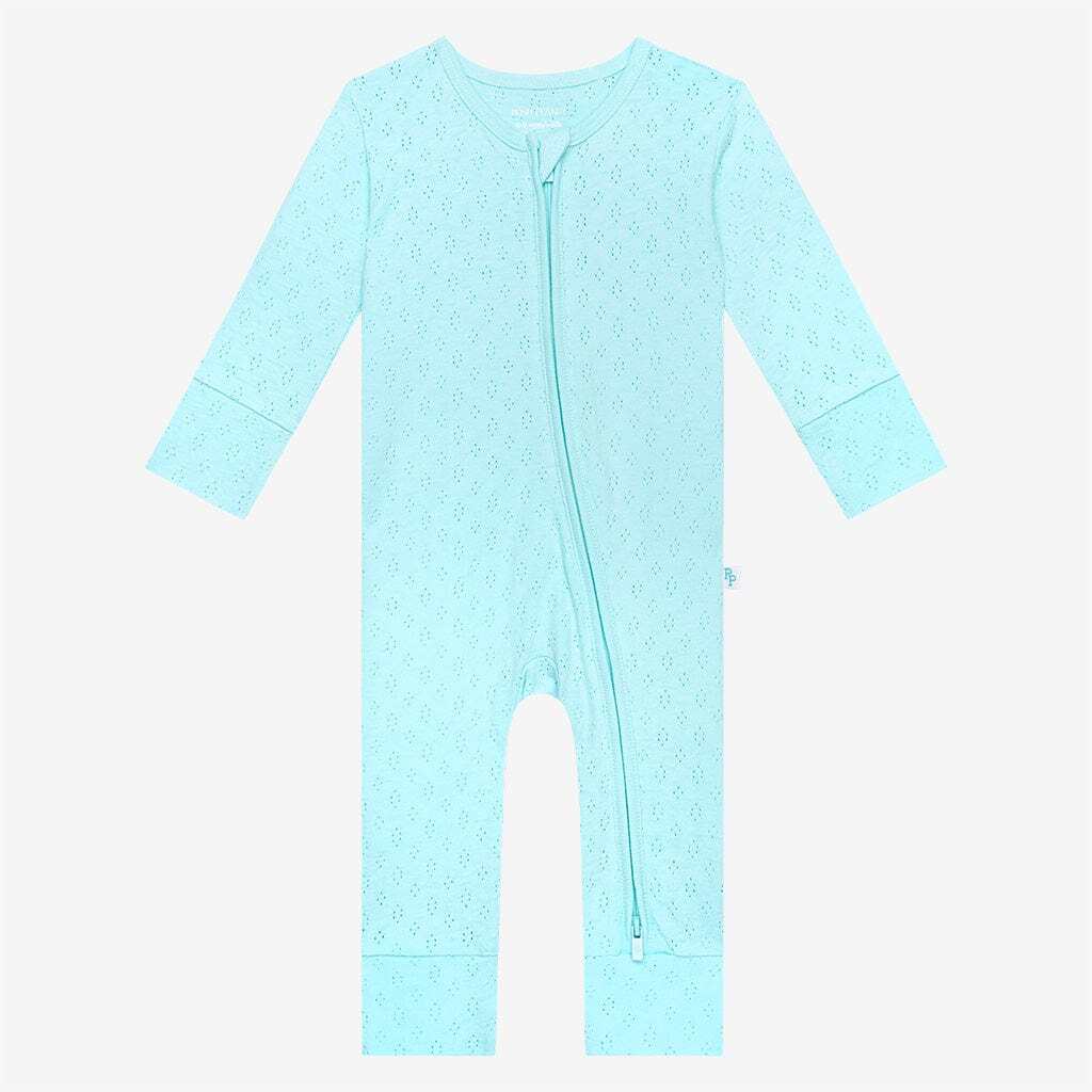 Robins Egg Pointelle Footless Zippered One Piece