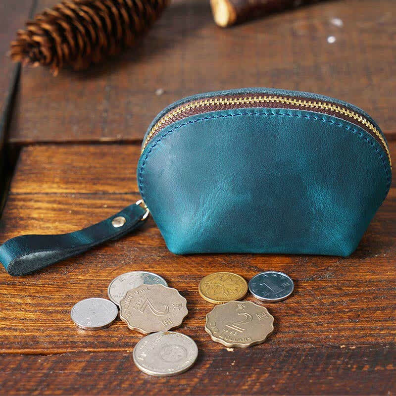 Retro Genuine Leather Coin Purse Pouch Change Purse with Zipper