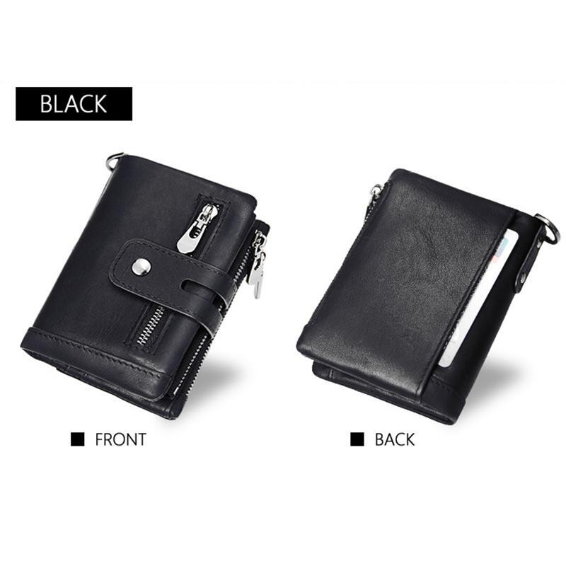 RFID Leather Trifold Wallet With Anti-Theft Chain