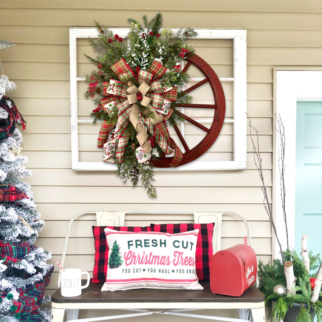 Winter wreath-Farmhouse wagon wheel (Christmas Sale)