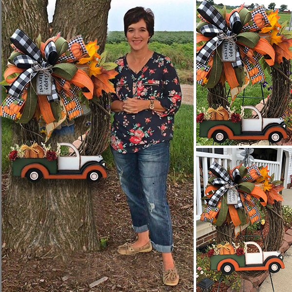 Farmhouse Pumpkin Truck Wreath-Autumn Nature Decoration