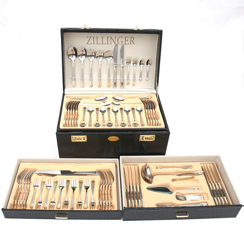 [25.99 Today Only ]Luxury Cutlery Tableware 72-Piece Set Knife Fork Spoon Set Dinnerware Stainless Steel Gold Flatware Set Suitcase Gift Box