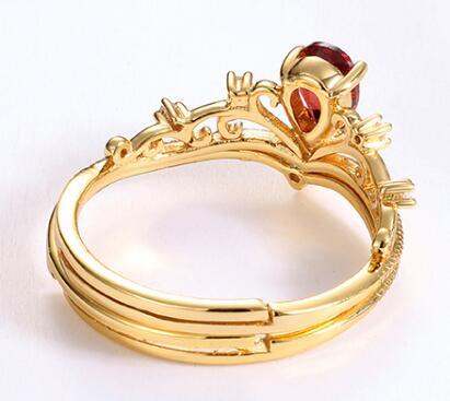 Natural Red Garnet Ring Set- 14K Gold Vermeil Vintage Ring