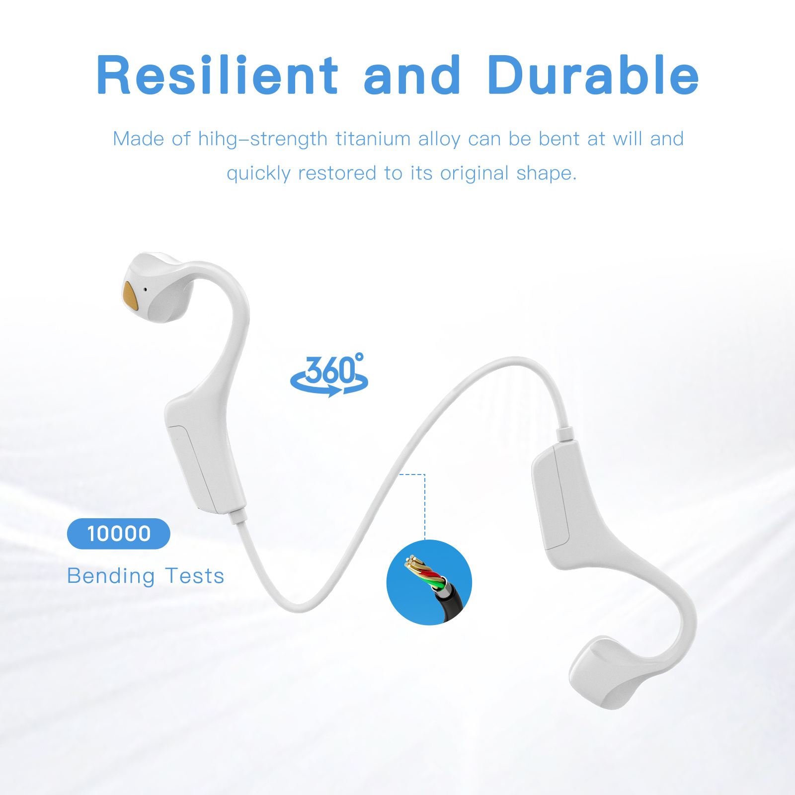 Lite Bone Conduction Bluetooth Waterproof Headphones with Mic White