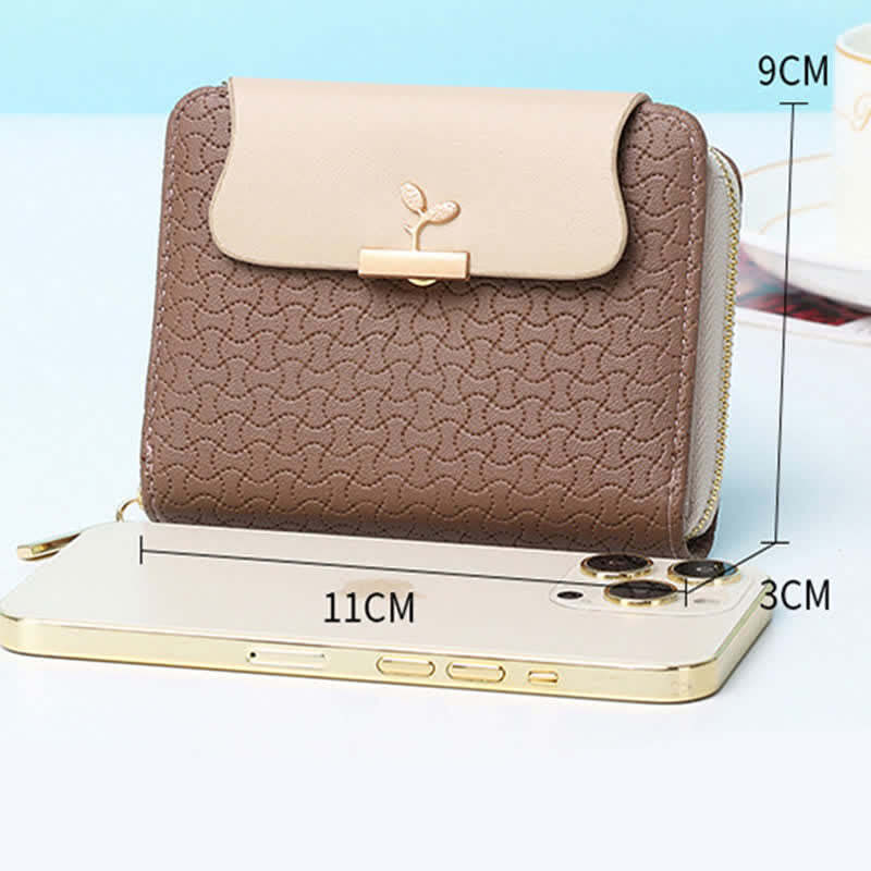 Womens Leather Wallet Small Compact Card Case Purse with Zipper Pocket