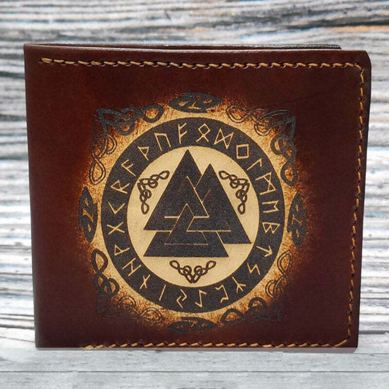 Valknut Viking Symbol Wallet for Men Leather Bifold Handmade Norse Wallet