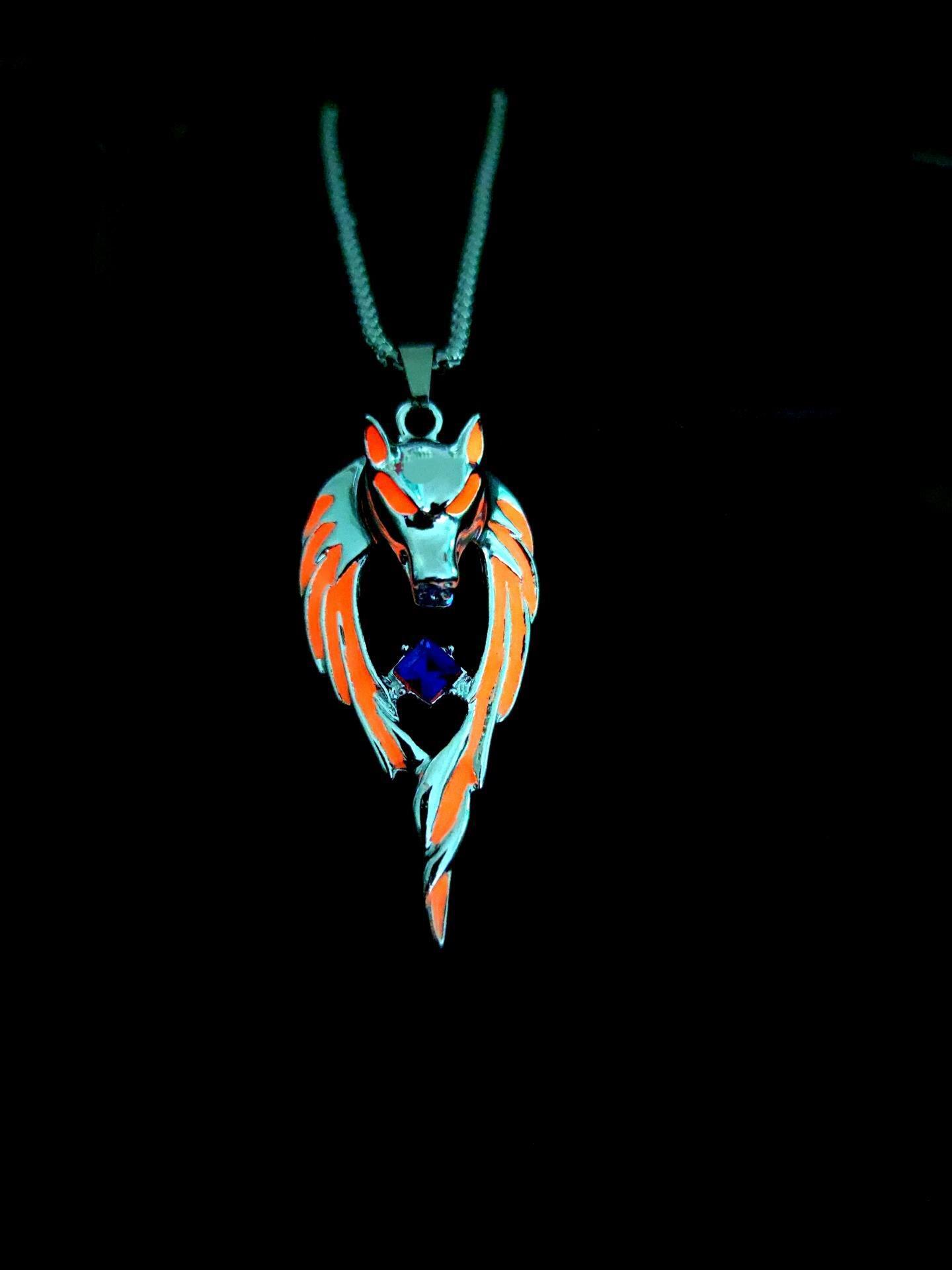 Glow In The Dark Wolf Charm Necklace