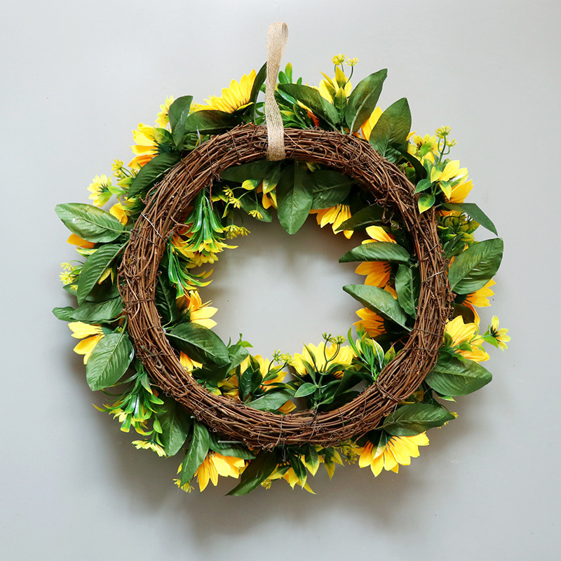 Artificial Sunflower Wreath Flower Wreath With Yellow Sunflower And Green Leaves