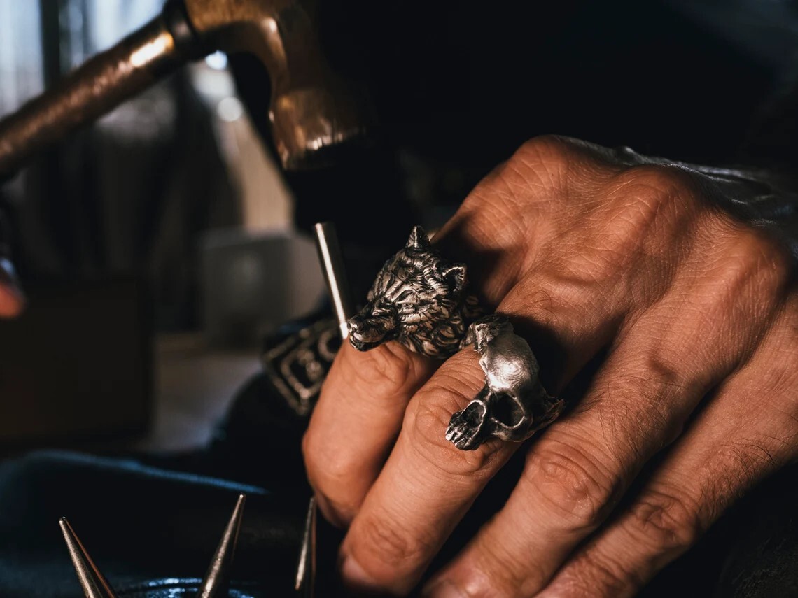 Wounded Skull Handmade Sterling Silver Men Biker Ring