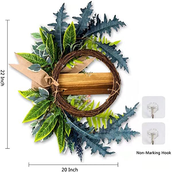 Soosubel Half Coverage Wreath, 22 Inch Spring Wreaths for Front Door Outside,Artificial Wreath for Summer, Welcome Front Door Wreath for Farmhouse D-blue