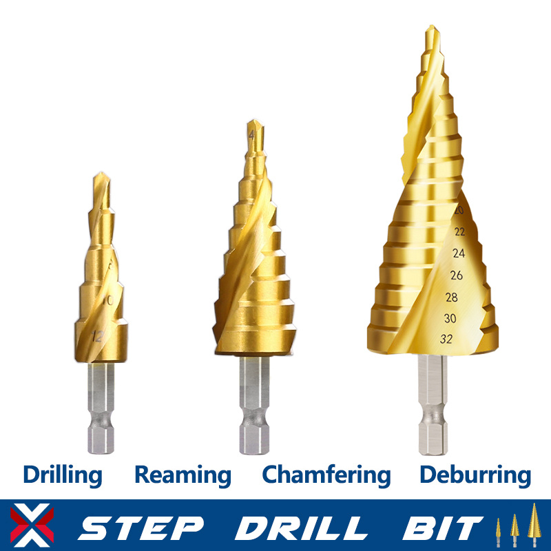 2021 Upgraded HSS Spiral Grooved Center Step Cone Drill Bit