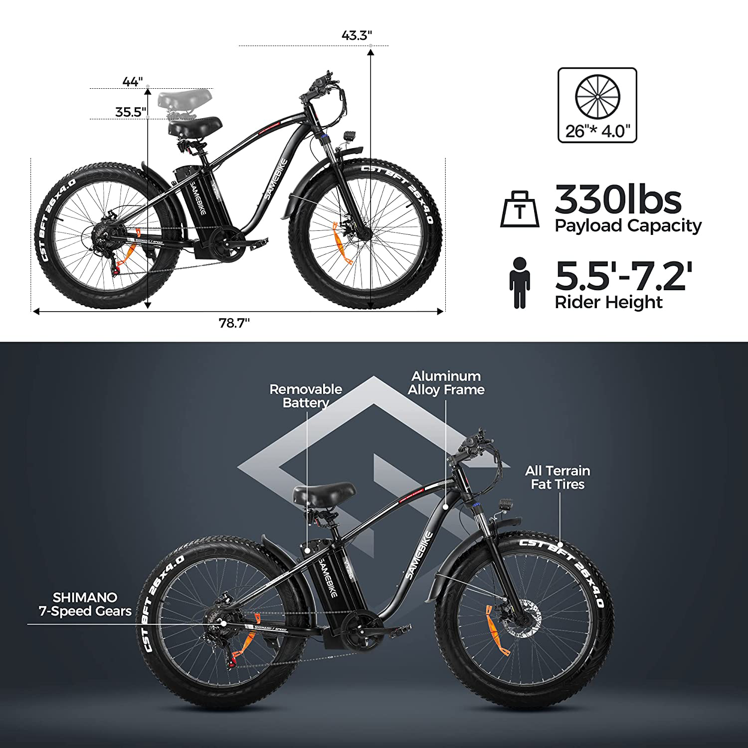 ✨Zewnętrzny rower elektryczny z akumulatorem 48V/15AH✨