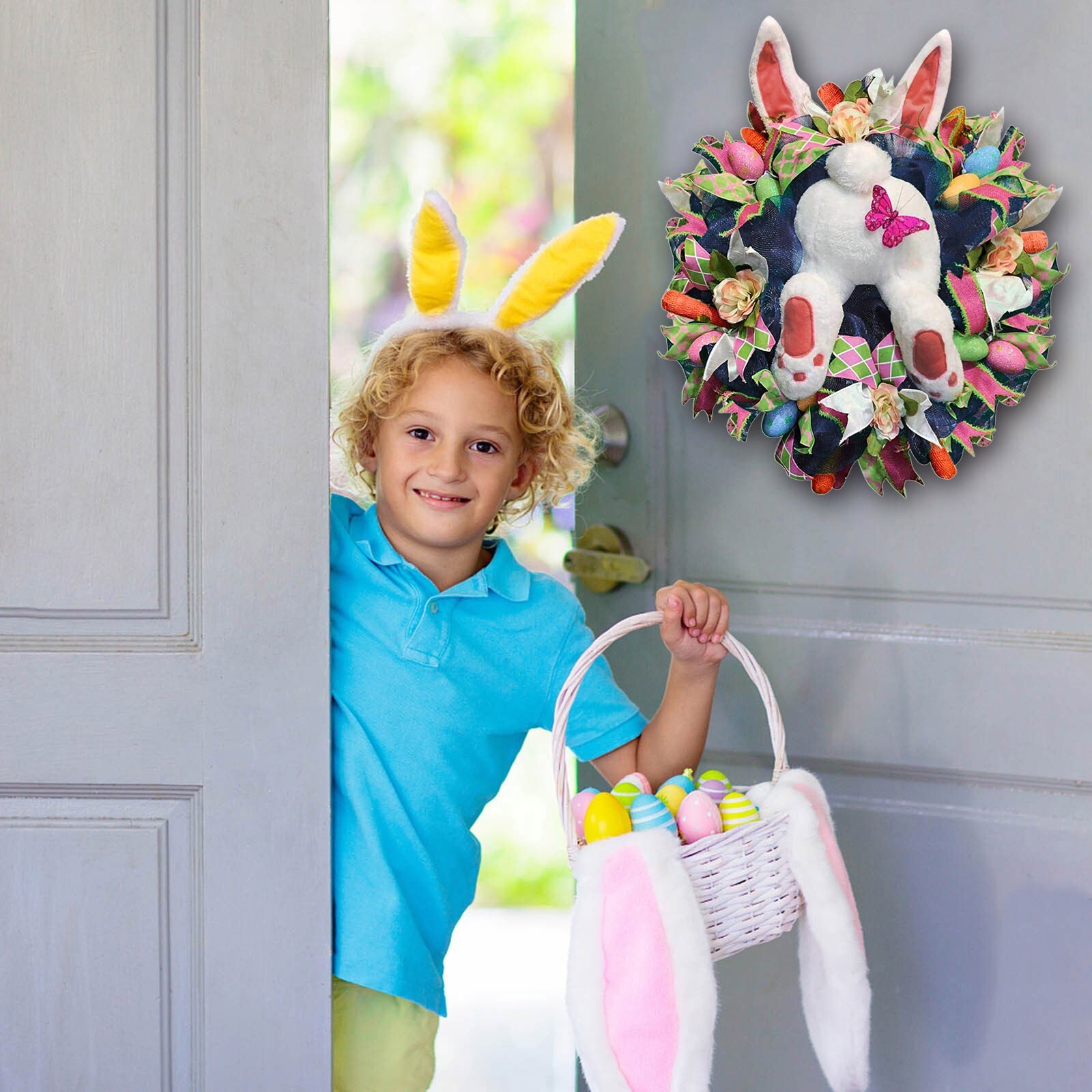 Easter Bunny Wreath Hanging Ornaments Easter Eggs Rabbit Decoration