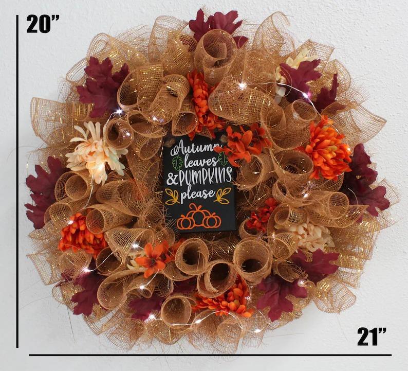 Autumn Leaves and Pumpkins Please Wreath | Fall Home Decoration Ideas | Unique Gift Ideas for Friends
