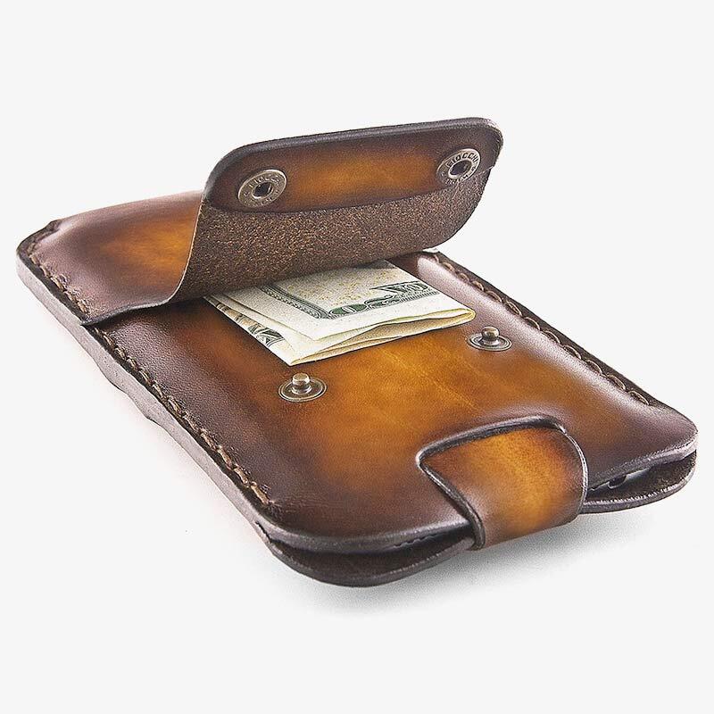 Leather Cell Phone Bag Pull Tab Wallet Card Holder for iPhone 12/13