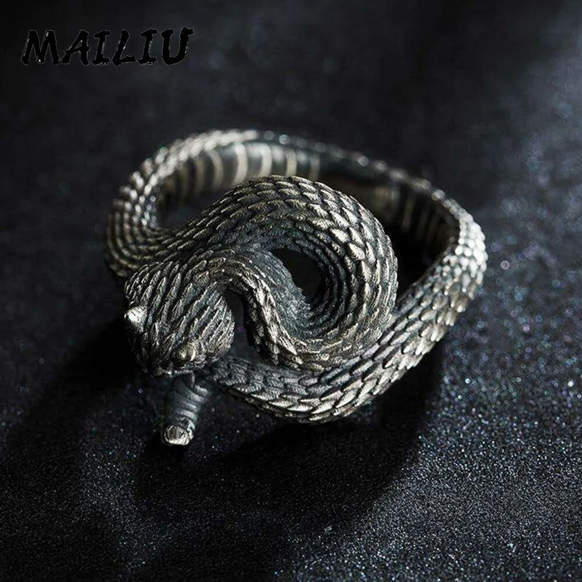 VINTAGE SILVER PLATED RATTLESNAKE ADJUSTABLE GOTHIC RINGS