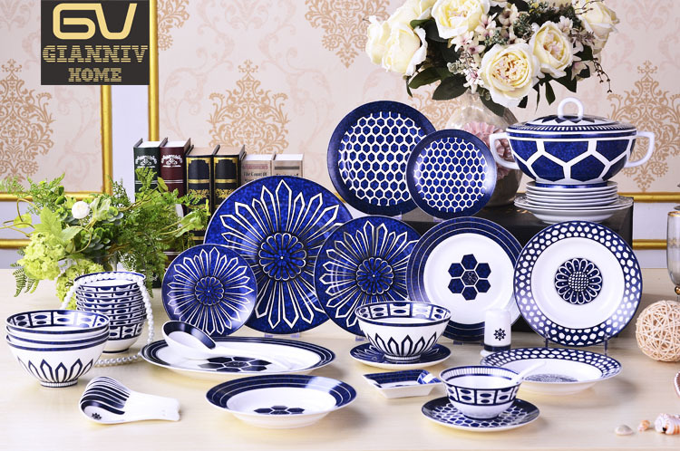 European Blue Seal 50 bone china tableware 67 ceramic medium tableware plate bowl spoon coffee set