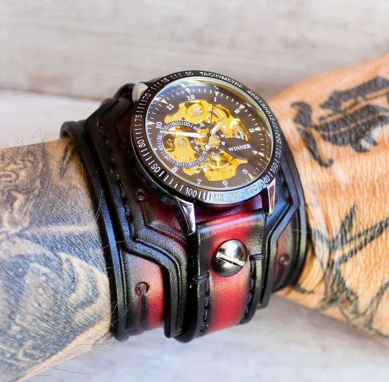 Men's Steampunk Waterproof RED Wrist Watch