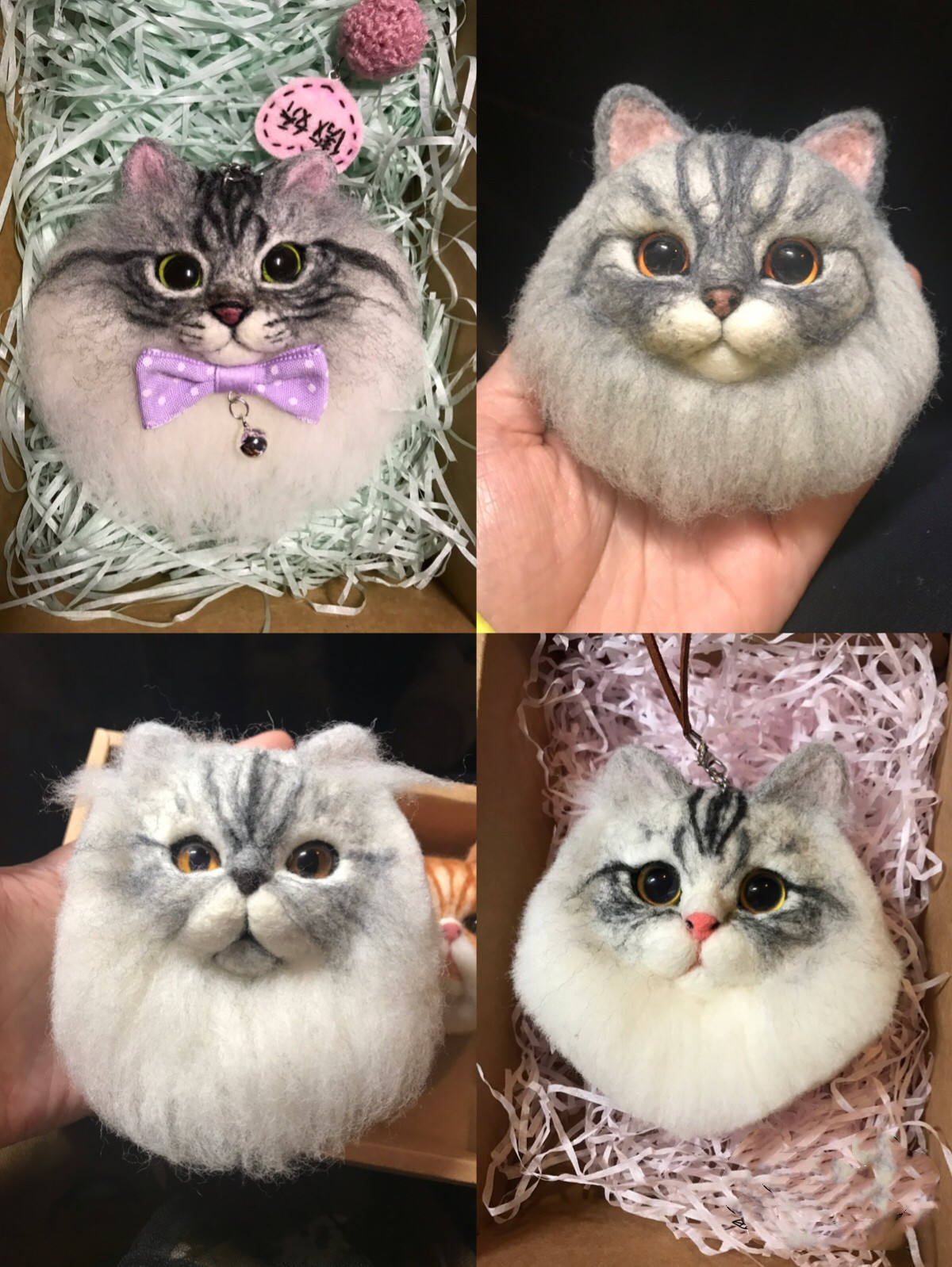 Custom Personalized Pet Portrait, Custom Pet Memorial, 3D Cat in Frame, Pet Memorial Felted Cat，Keychain